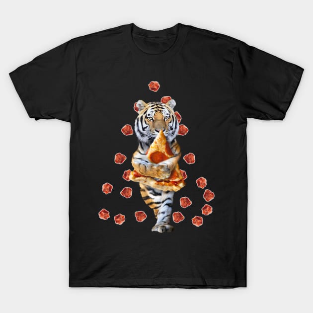 Tiger Tigers Eating Pizza, Funny Cute T-Shirt by Random Galaxy